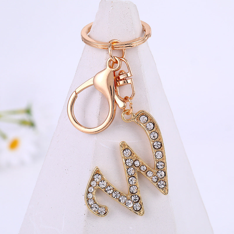 Wholesale Zinc Alloy 26 English Alphabet Rhinestone Keychain